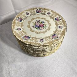 Set of 12 Bohemia Royal Ivory "Windsor Noblesse" Dinner Plates - Made in Czechoslovakia