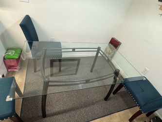 Glass Top Dining Table with Metal Frame