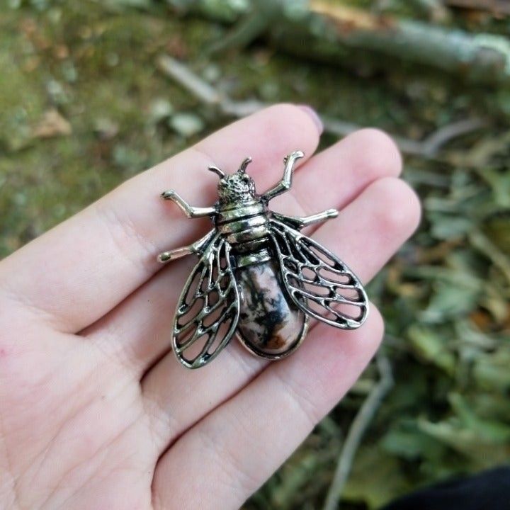 Pink Rhodonite Insect Broach, Hat Pin