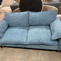 U-Shaped Loveseat Sofa, Sectional Sofa Couch with Storage Footstools, 2 Seat Sofa Couch for Living Room, Bedroom, Office, Small Space, Blue