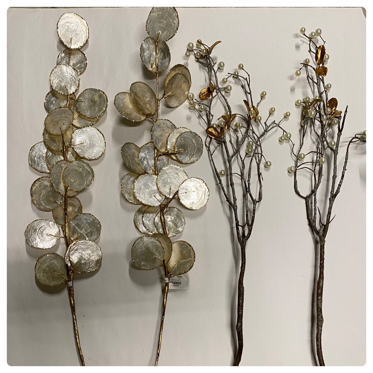 Decorative Vase Filler Gold and Capiz, Pearl, Leaf