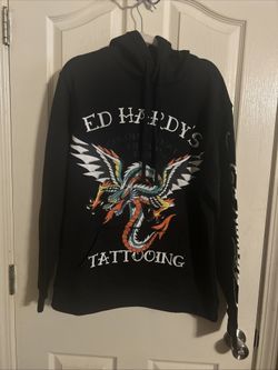 Ed Hardy Men's Dragon Tattoo Hoodie Black Long Sleeve Sweatshirt Large Large