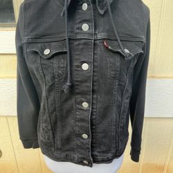 PreOwned Levi's Black Denim Jacket Hoodie Women's Medium