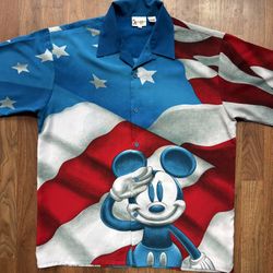 VTG Disney World Mickey Mouse Salute USA Flag Red Blue Shirt Mens XL Patriotic