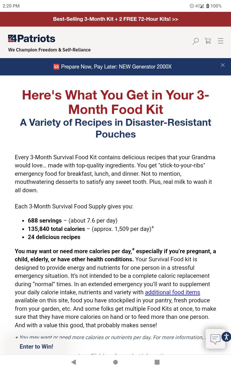 4 Patriots 3 Month Food Supply And Augason Farms Lunch and Dinner and