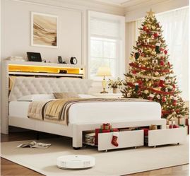 NEW FULL SIZE LED STORAGE BED WITH MATTRESS AND FREE DELIVERY PAY ON ARRIVAL
