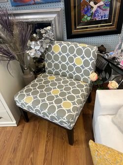 Contemporary grade, white yellow, geometric accent chair