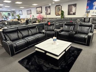 Black Leather Power Recliner Sofa Set w/ FREE Recliner Chair