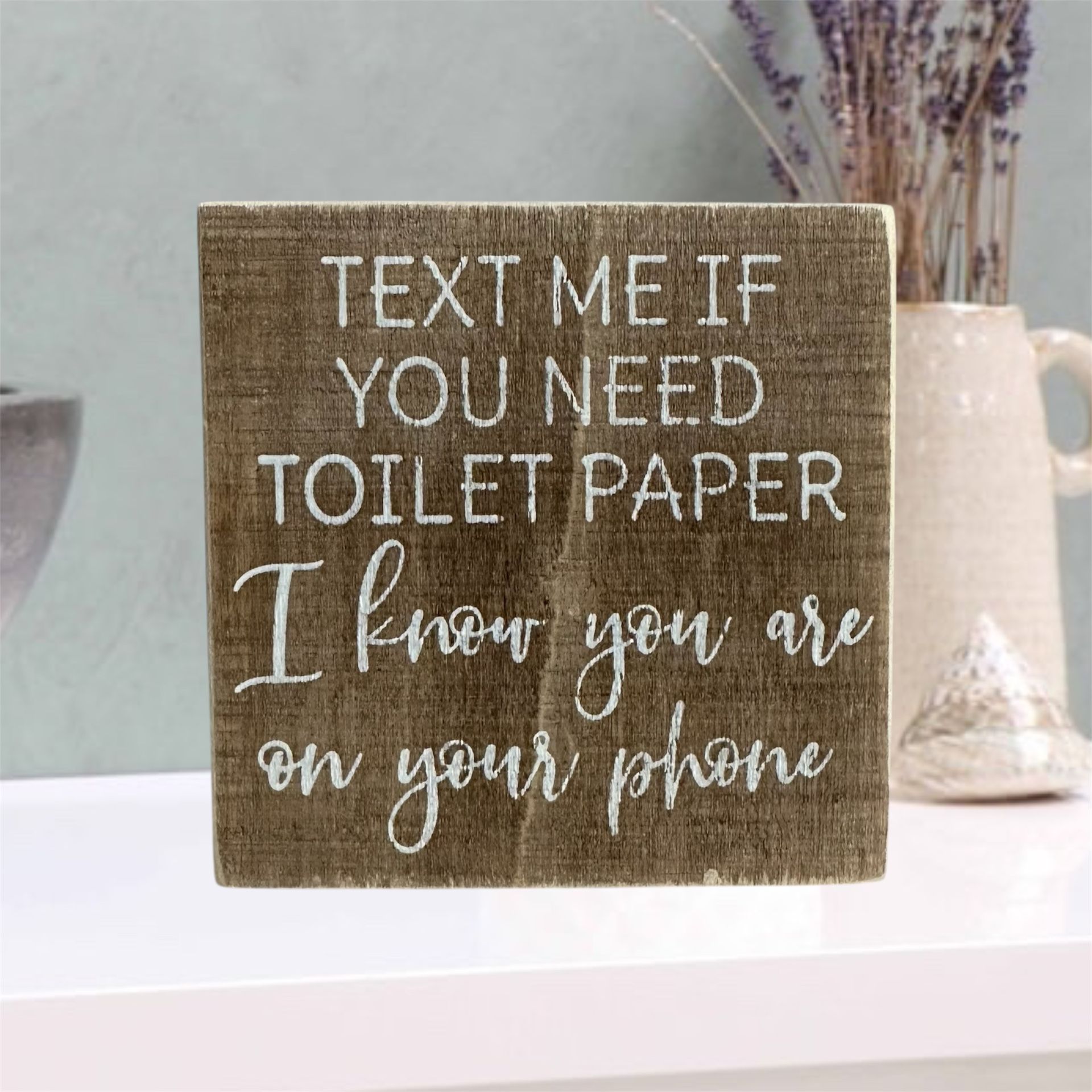 Wooden Funny Bathroom Block Sign 4” L x 4” H