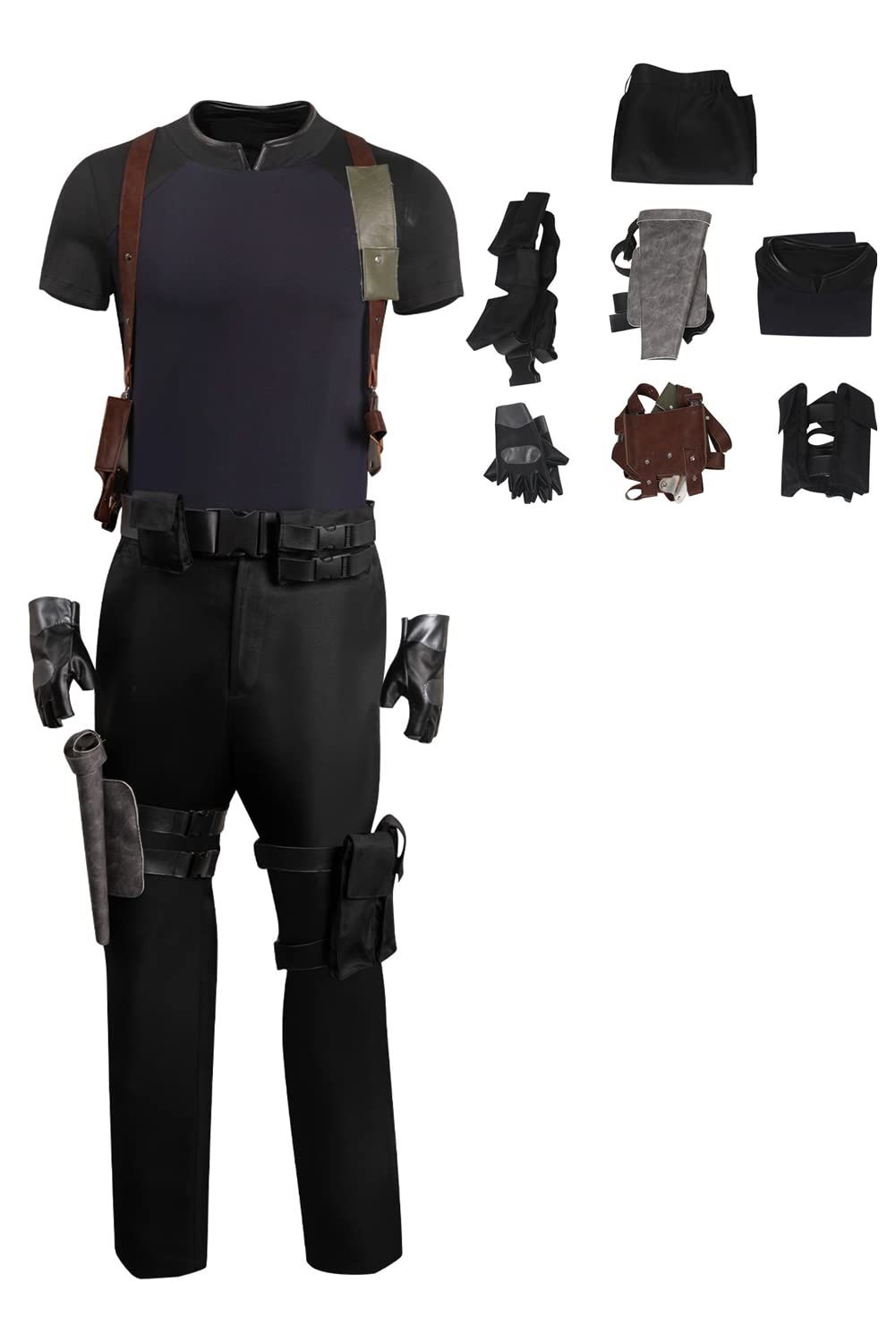 Mens Cosplay Jacket Pants Uniform Top Brown Belt Holster Gloves Halloween Costume