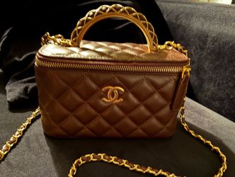 Chanel Mini Vanity Top Handle Case Black Lambskin Brushed Gold Hardware