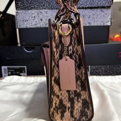 👜 Coach Mini Pink Pebbled Leather Handbag w/ Snakeskin Handles
