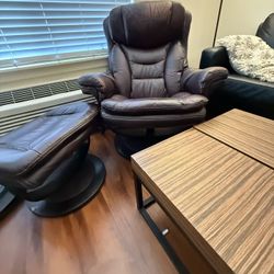 Leather Chair With Foot Stool