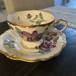 Norcrest vintage floral Fine China footed teacup and saucer set