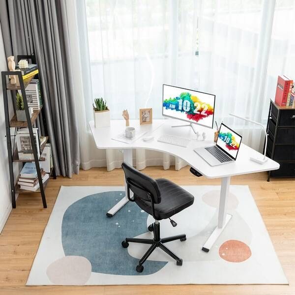White L Shape Adjustable Height Computer Desk