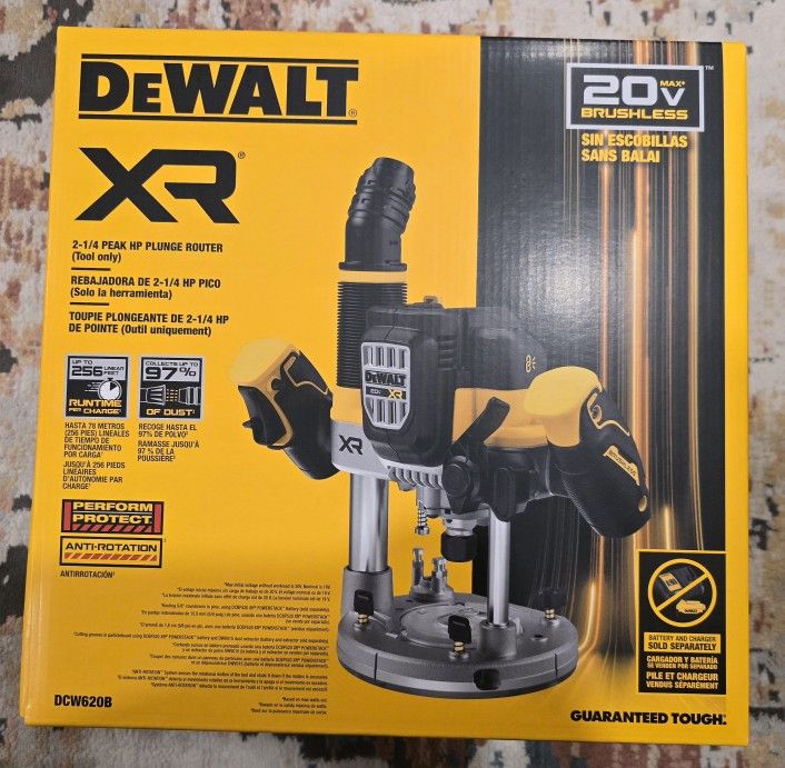 DEWALT DCW620B 20V MAX XR Cordless 2-1/4 Peak HP Plunge Router (Tool Only)