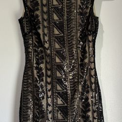 Nude And Black Sequin Mini Dress (Size Small)
