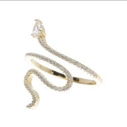  14K Gold Plated Swarovski Crystal Accented Winding Snake Ring