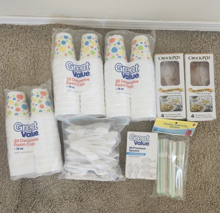 New Cups, Spoons, Forks, Serving ware, Straws