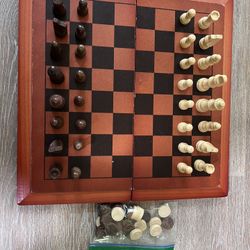 Red Wood Chess Set Folding Board