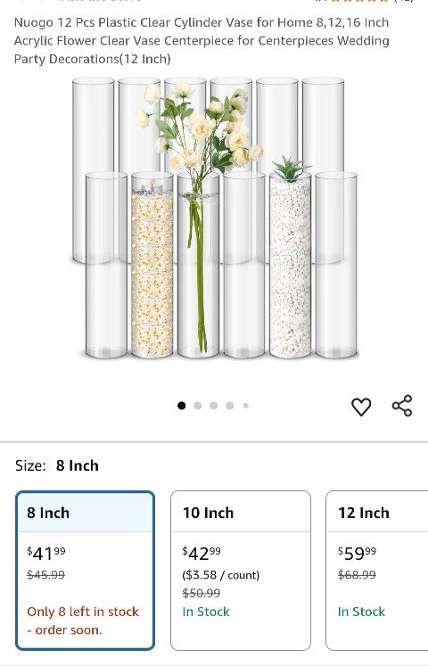12 Pack Glass Cylinder Vase Party Decoration