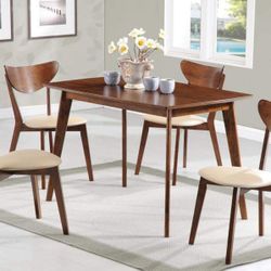5 PIECE KITCHEN DINING TABLE SET CHESTNUT TAN FINISH COMEDOR MESA SILLAS