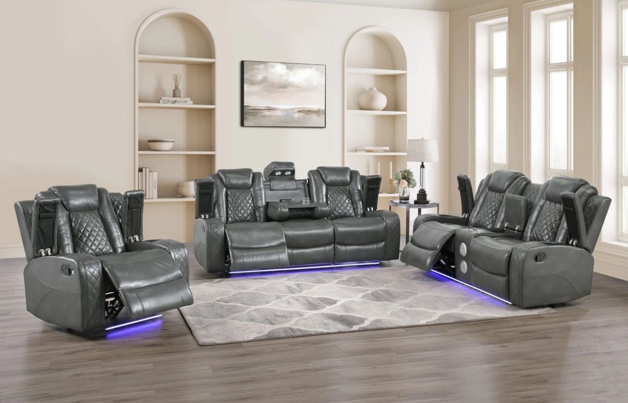 Reclining Sofa & Loveseat - Electric - Gray