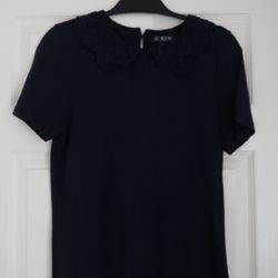 J Crew Navy Blue Lace Peter Pan Collar T-Shirt • Women’s S Small