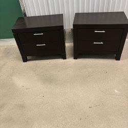 Two XL Casana brown end tables with drawers . 29 1/2 “ wide , 17” depth, 25” high. $150