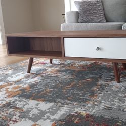 Chic Mid-Century Modern Coffee Table - Walnut Grain with White Lacquer Drawer