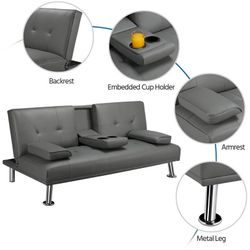 Renwick LuxuryGoods Modern Faux Leather Futon Couch
