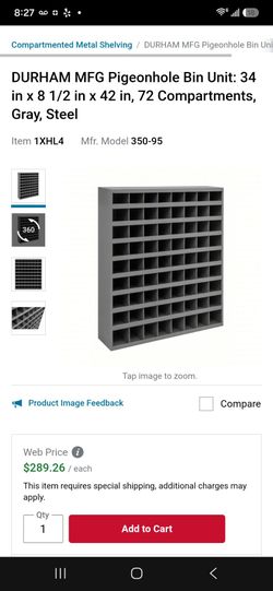 Durham MFG Steel Pigeonhole Bin Unit 72 Compartments