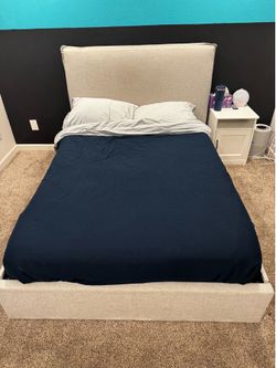Storage Bed (Gray) with sheets, mattress and duvet cover