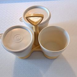 Vintage Tupperware Condiment Caddy w/2 Lids Almond/Harvest Gold