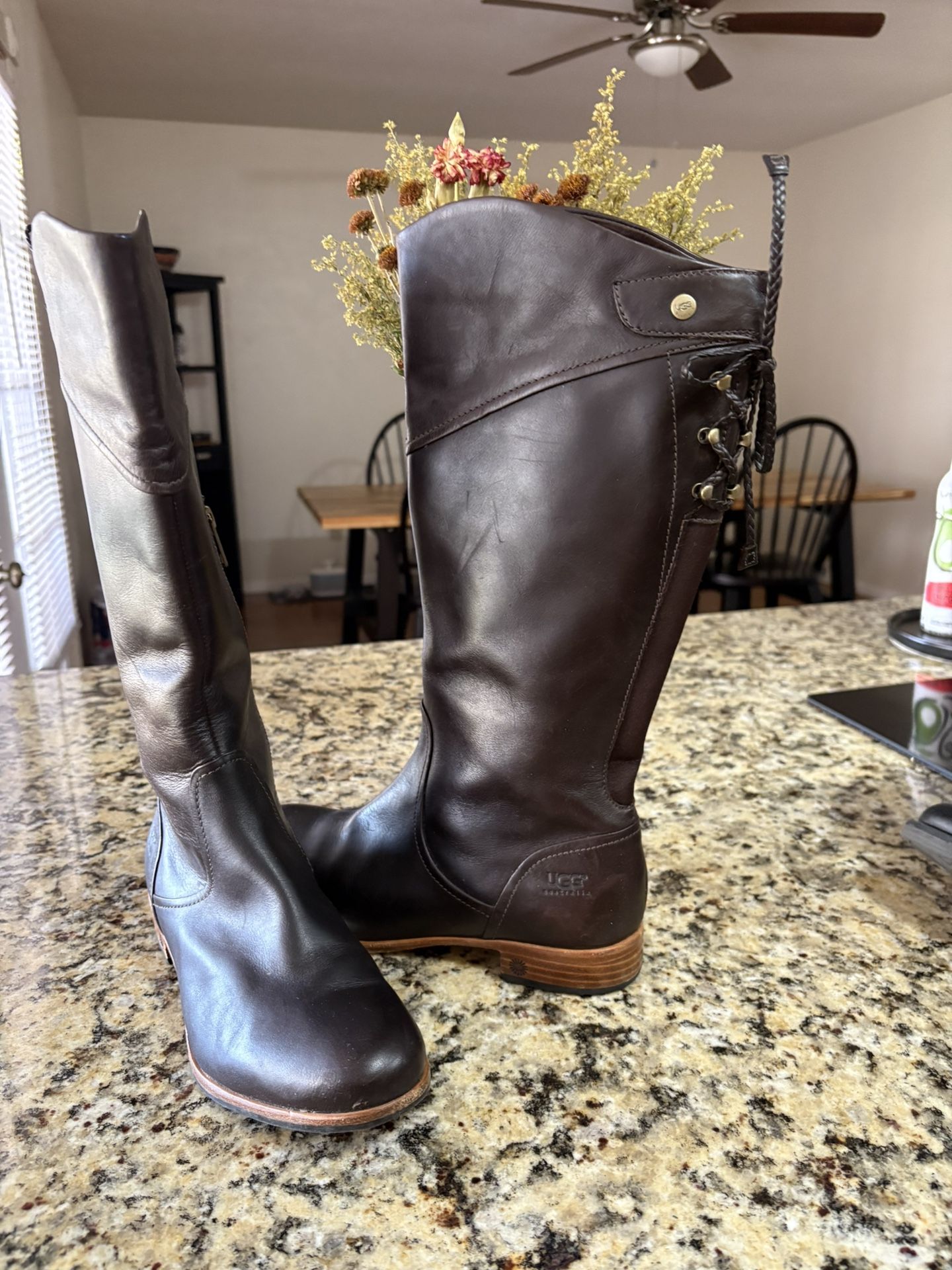 UGG Australia Annabelle Espresso Brown Leather Riding Boots Mega Hot Women Size 6