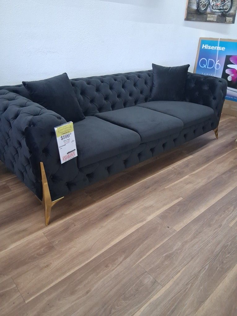 New Black Velvet Sofa In Black