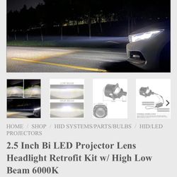 Fog Lights Universal LED Projector Lens Headlight Retro Fit W / High Low Beam 6000k 2.5”/2.8”/3.0” 