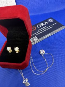 Moissanite 1ct gold plated earring 2ct S925 necklace bundle | diamond tester passes