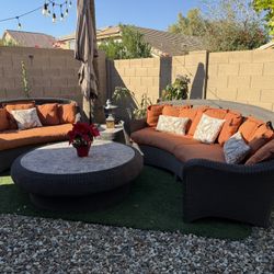 Patio Wicker Curve Sofa Conversation Set 4pc Agio