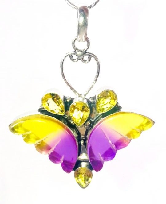 Grape Lemonade Tourmaline Stone Butterfly Necklace New!