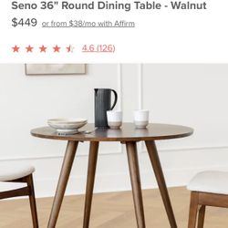 Seno Walnut 36" Round Dining Table