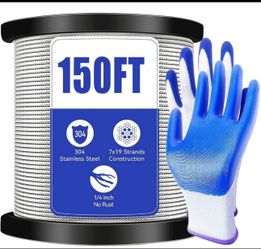 150FT 1/4 Inch 304 Stainless Steel Wire Rope 7x19 Strands