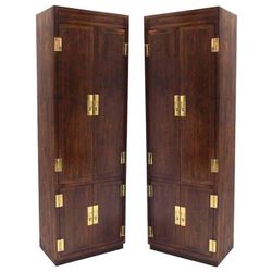  Pair Scene One Campaign Style Henredon Armoire Cabinet Drawer One Of A Kind 