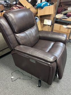 Real Leather Power Recliner Chair Brown color