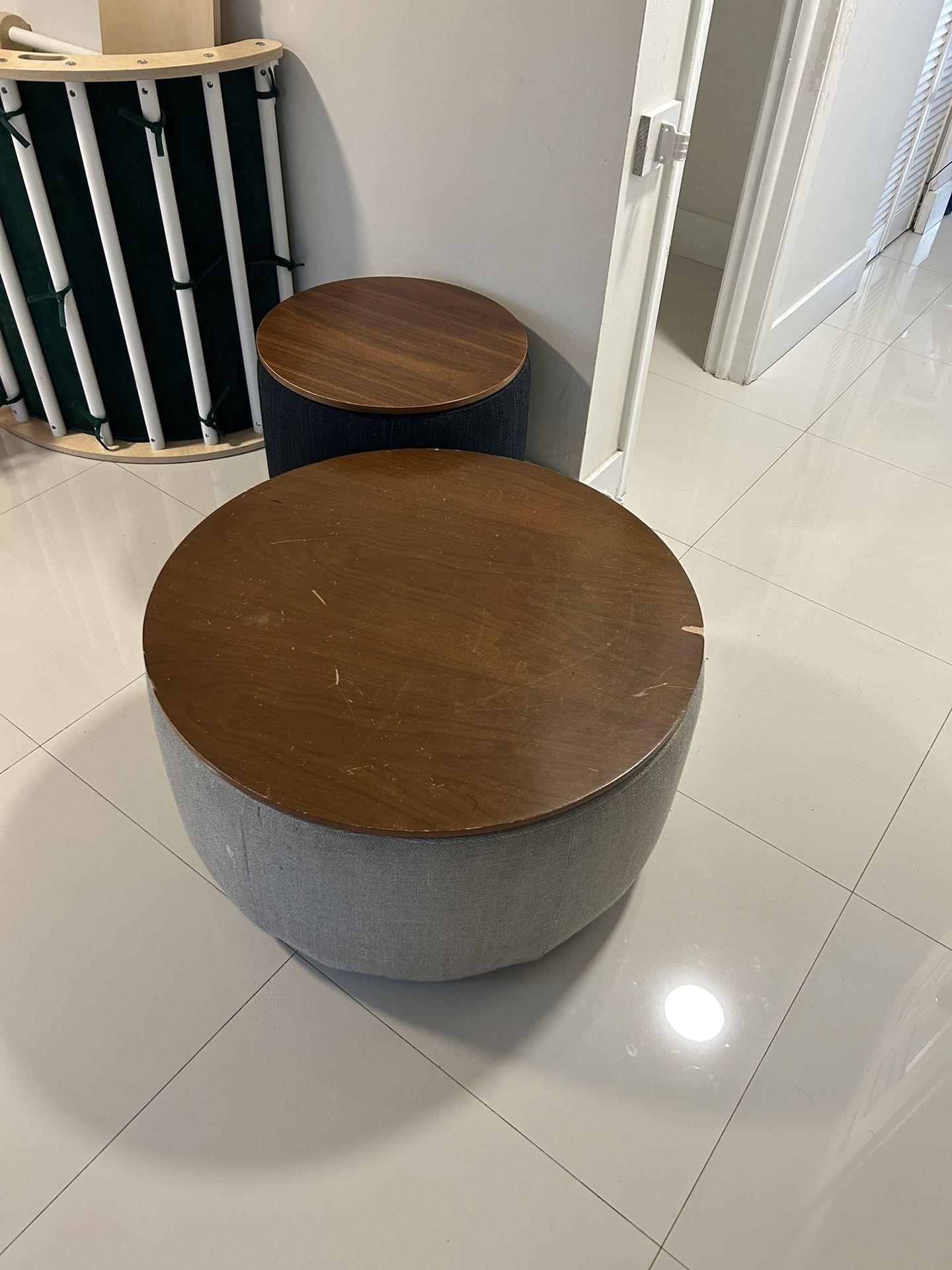 3 Round Upholstered Storage Ottomans