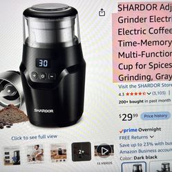 SHARDOR Adjustable Coffee Grinder Electric, Super Silent Electric Coffee Bean Grinder with Time-Memory Adjustment and Multi-Functional Stainless Steel