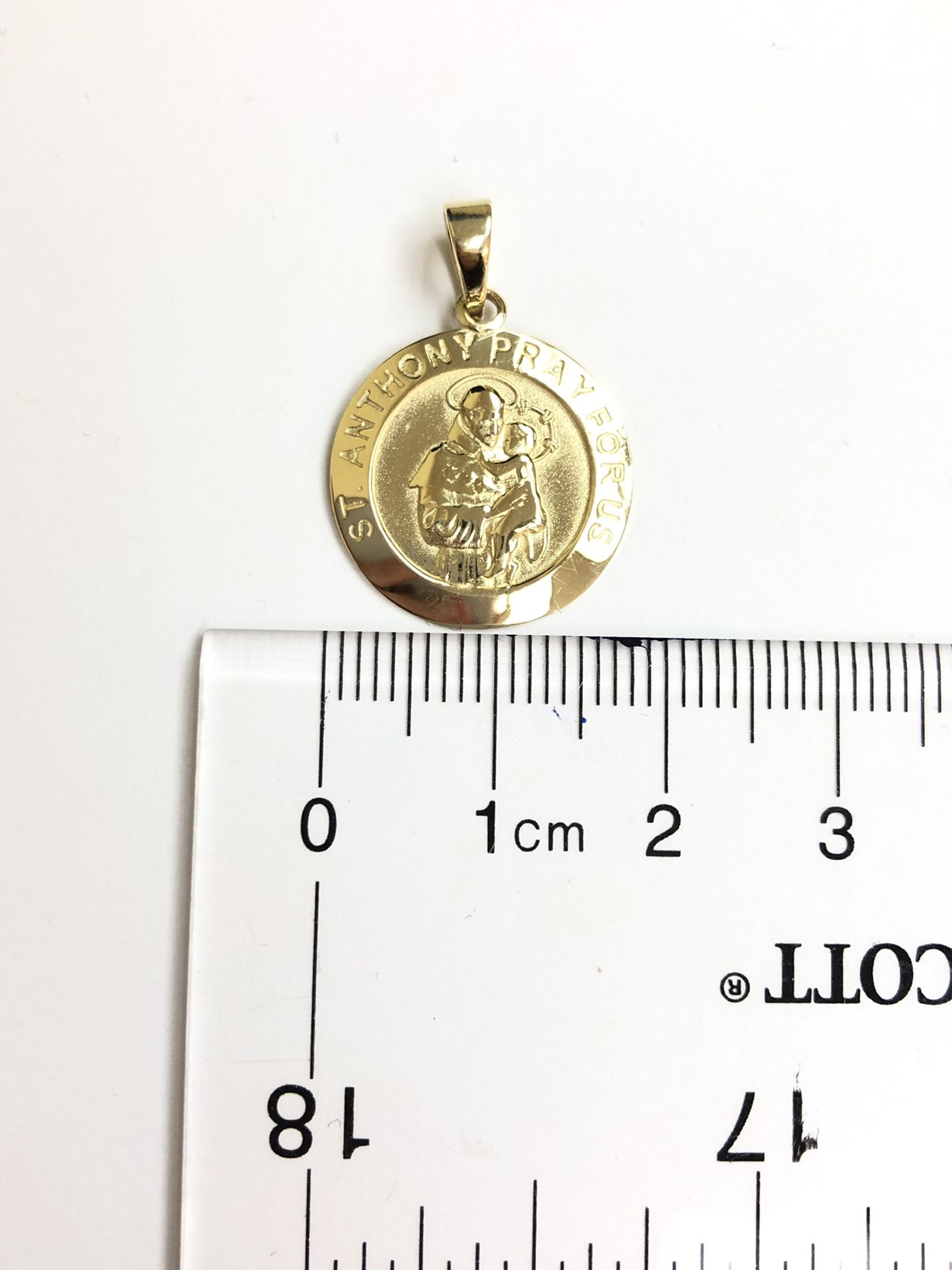 Saint Michael (pray for us ) religious pendant 14K REAL YELLOW GOLD.
