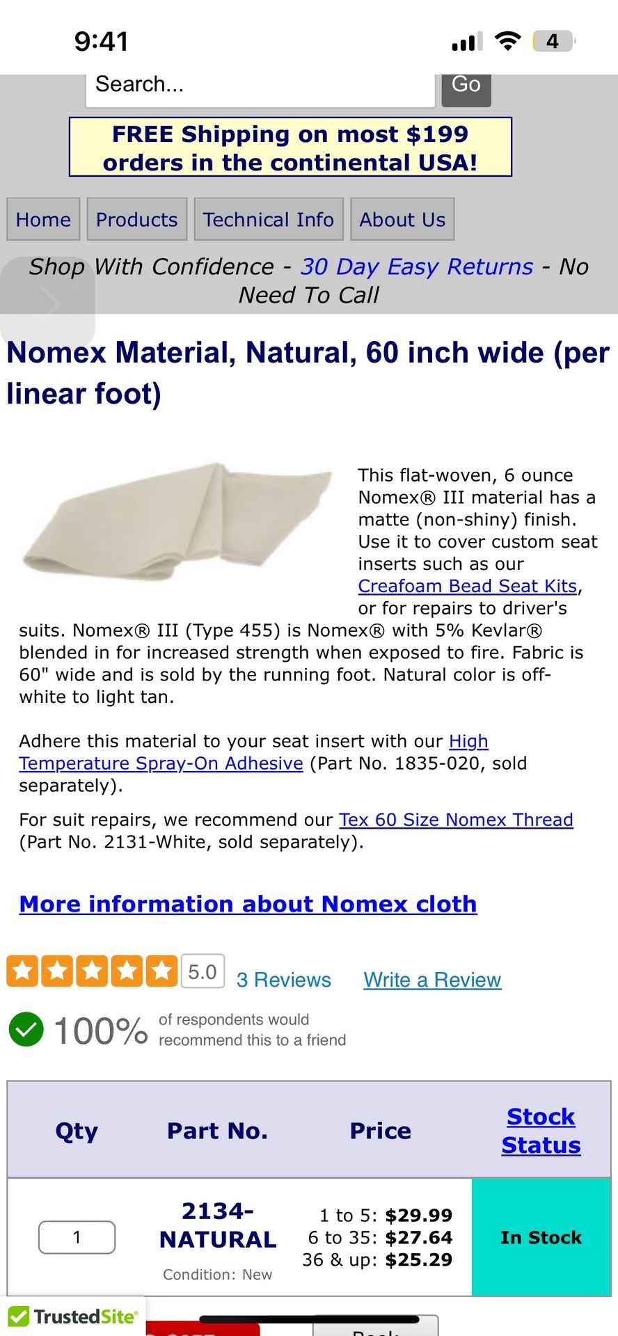 Nomex Fire Resistant Fabric