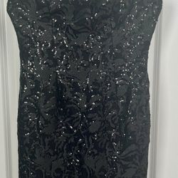 ADRIANNA PAPELL dress size 6 black sequence midi cocktail dress