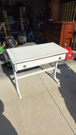 Vintage White Desk / Entry Table with Drawer – Solid Wood